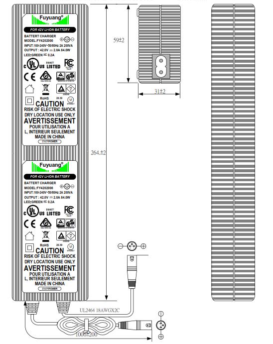 Fuyuang Duales Ladegerät 42V 2A 2 Ausgänge (170W) XLR-3