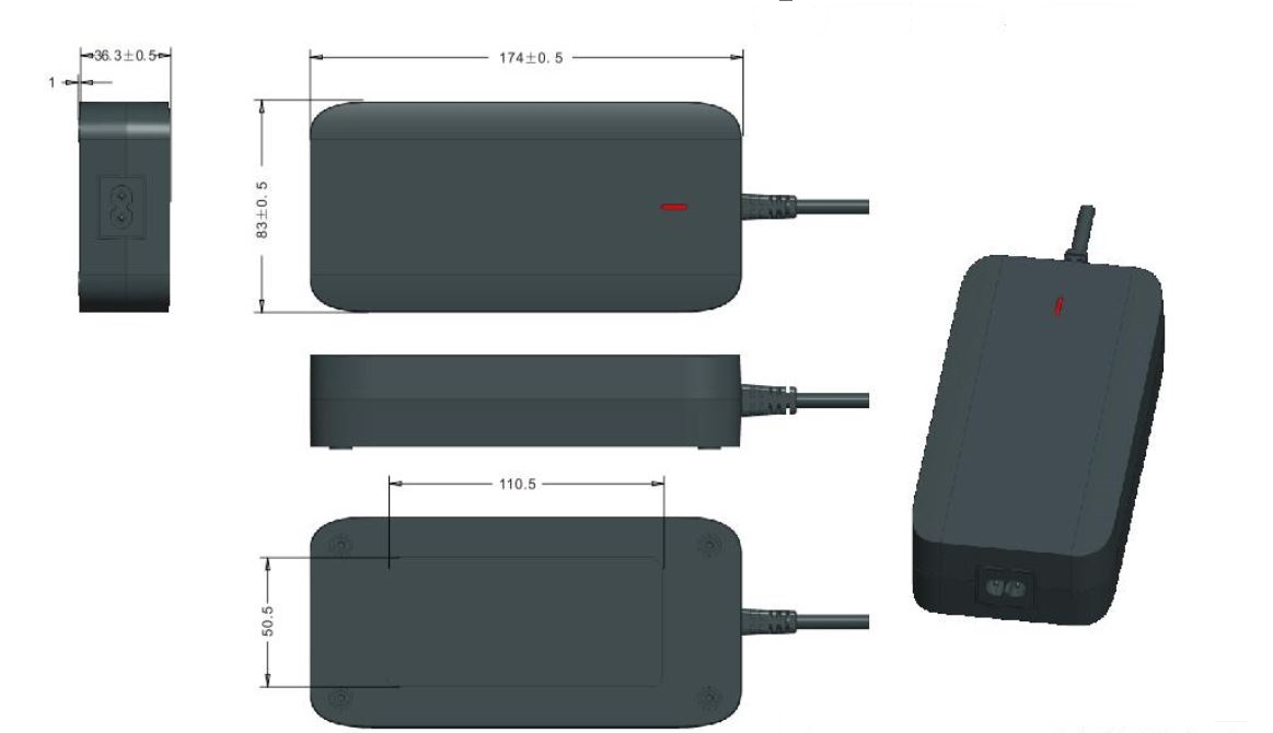  Charger 58.8V for Li-Ion Batteries 52V 3A 180W DC 5.5 x 2.5 mm