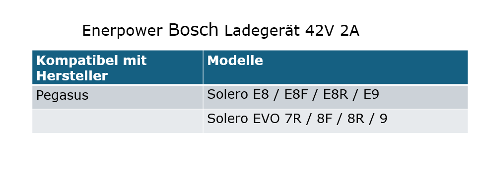 Enerpower 12V-24V DC-DC Ladegerät 42V 2A Bosch für Pegasus Solero / Solero EVO