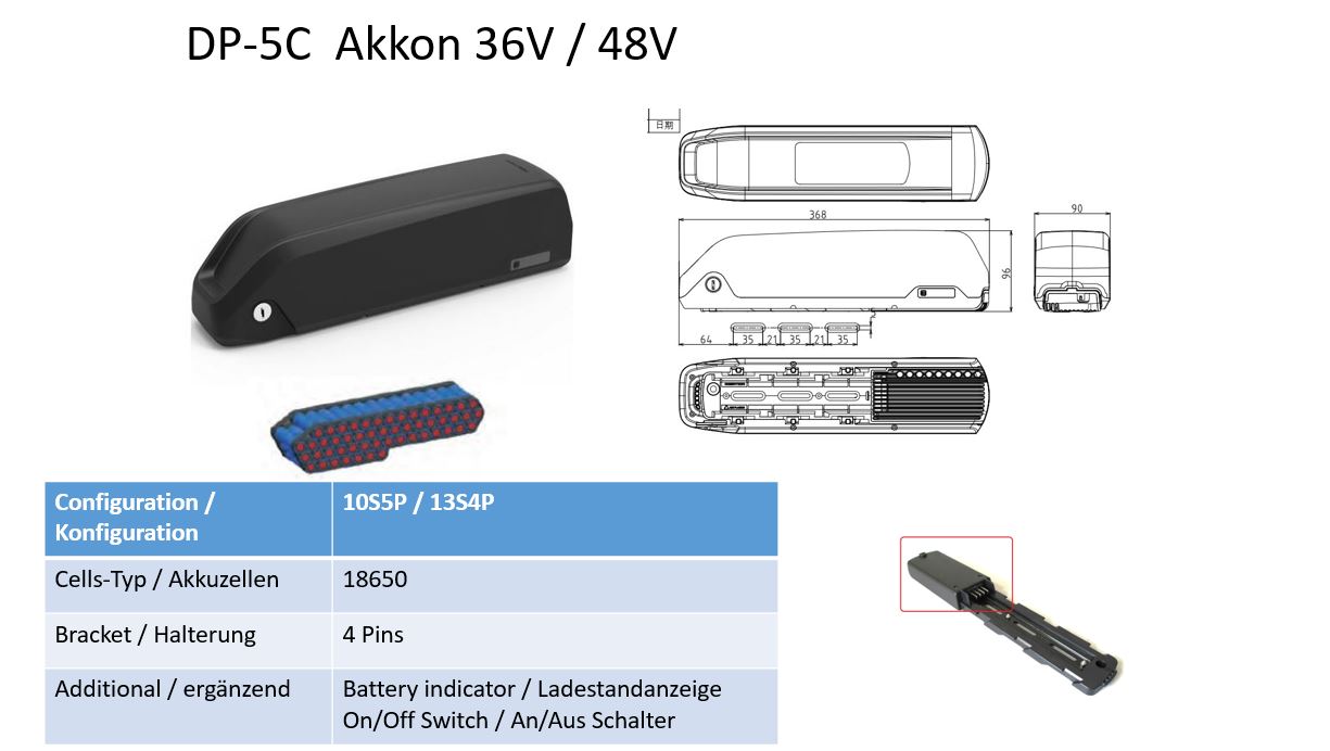 Enerpower Frame Hailong Akkon 36V DP-5C 580Wh 16Ah (MH1)