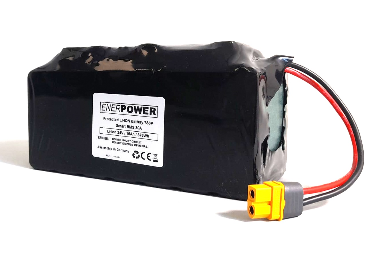 Softpack-Akku 24V 15Ah Smart BMS 30A XLR-3 mit 50S (360Wh) XT-60