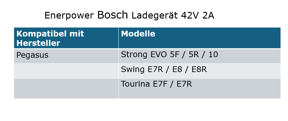 Enerpower 12V-24V DC-DC Ladegerät 42V 2A Bosch für Pegasus Strong EVO / Swing / Tourina